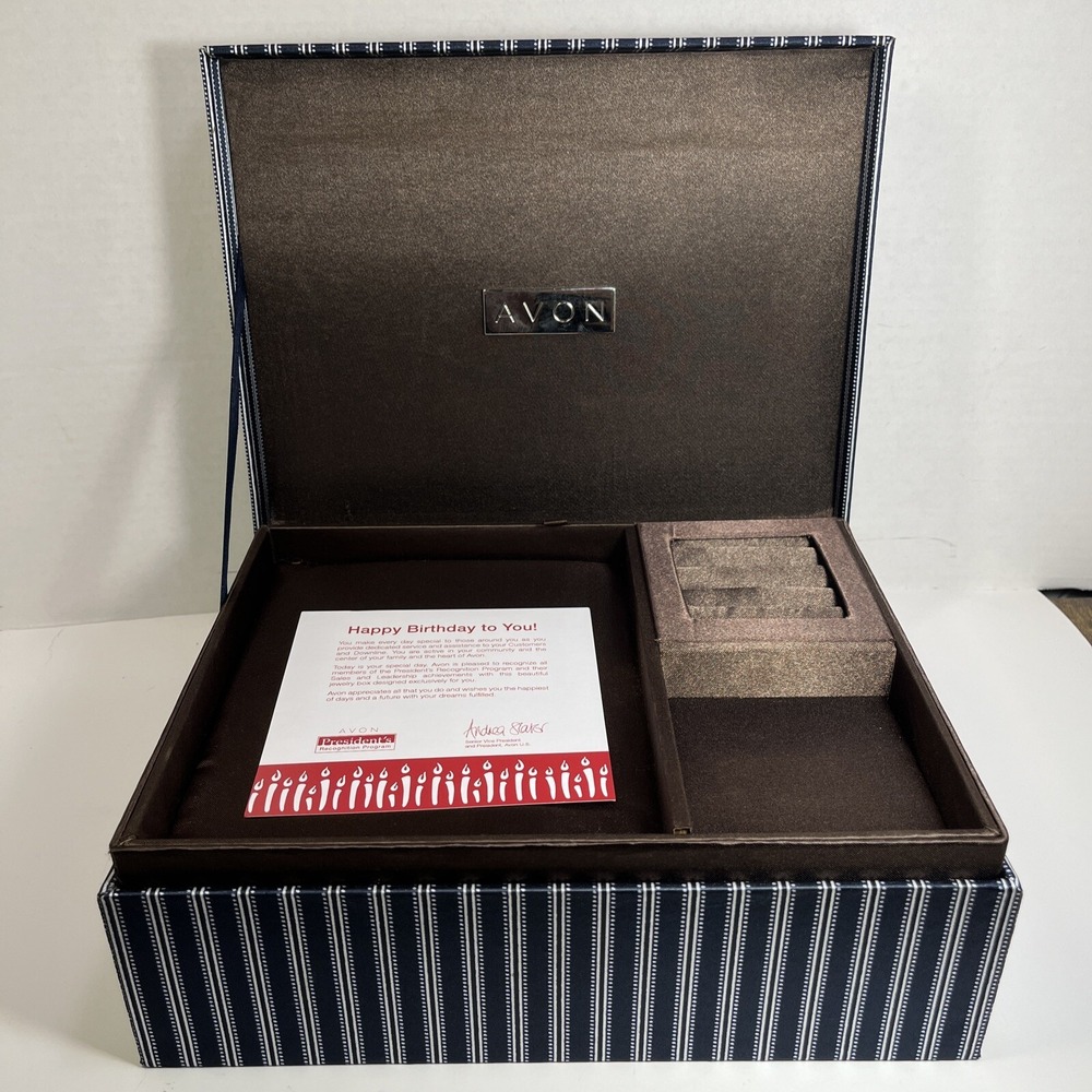 Jewelry Box 2008 Avon Custom‎ Presidents Club Blue White Stripes Tiered